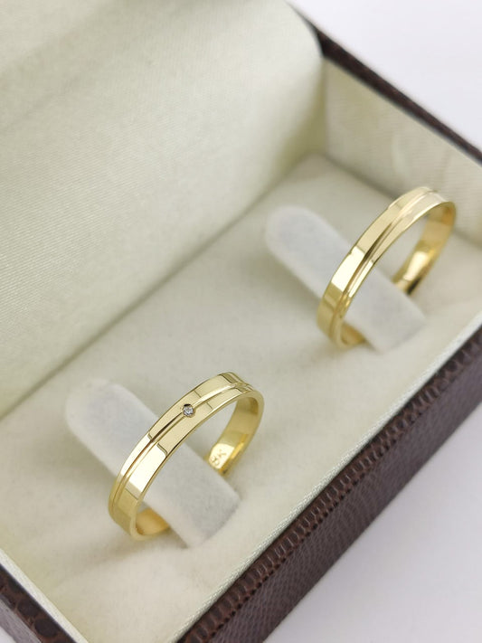 Aliança Reta 3mm com Ponto de Luz em Ouro 18K Acabamento Premium RT 64 Sou Linda