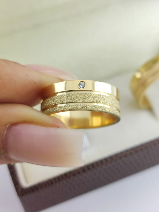 Aliança Reta 7mm com Ponto de Luz em Ouro 18K Acabamento Premium RT 84 Sou Linda