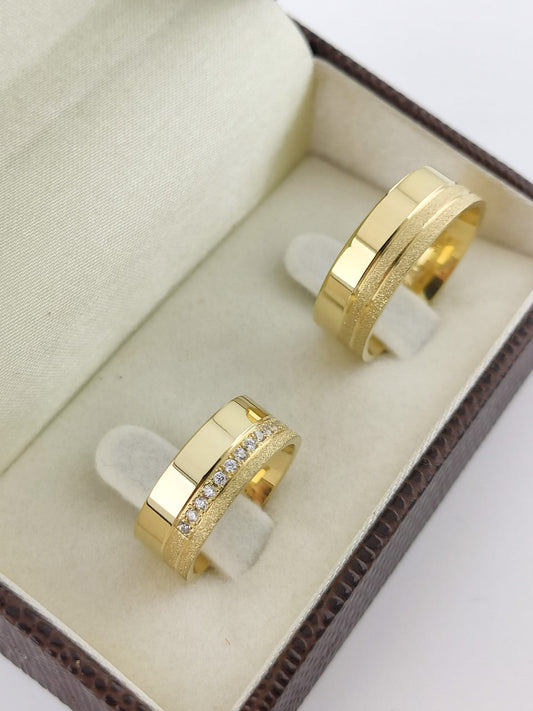 Aliança Reta 7mm com Cravejamento Refinado em Ouro 18K Acabamento Premium RT 76 Sou Linda