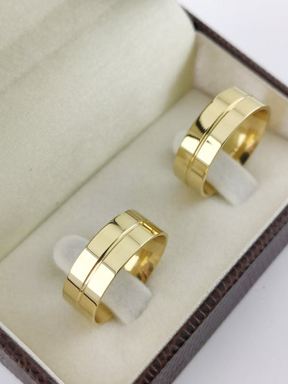 Aliança Reta 7mm com Brilho Intenso em Ouro 18K Acabamento Premium RT 82 Sou Linda