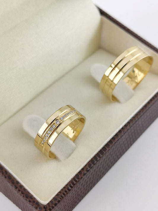 Aliança Reta 6mm com Cravejamento e Ponto de Luz em Ouro 18K Acabamento Premium RT 91 Sou Linda