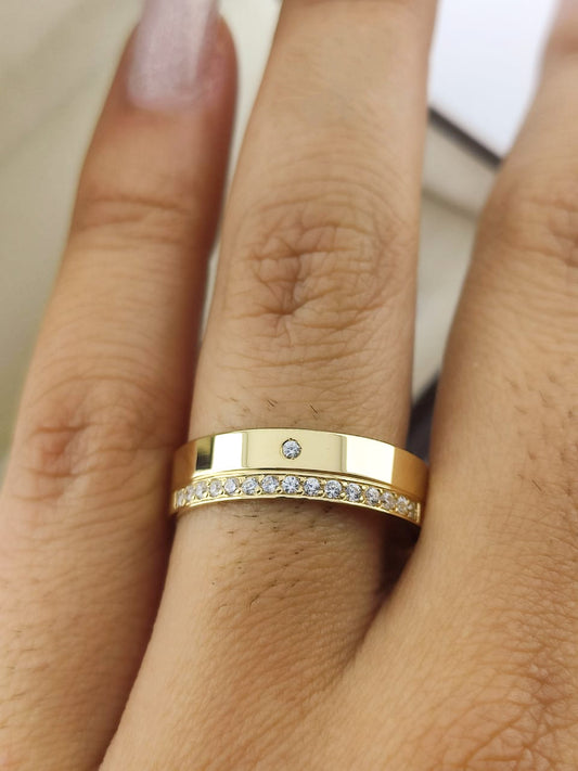 Aliança Reta 5mm com Cravejamento e Ponto de Luz em Ouro 18K Acabamento Premium RT 86 Sou Linda