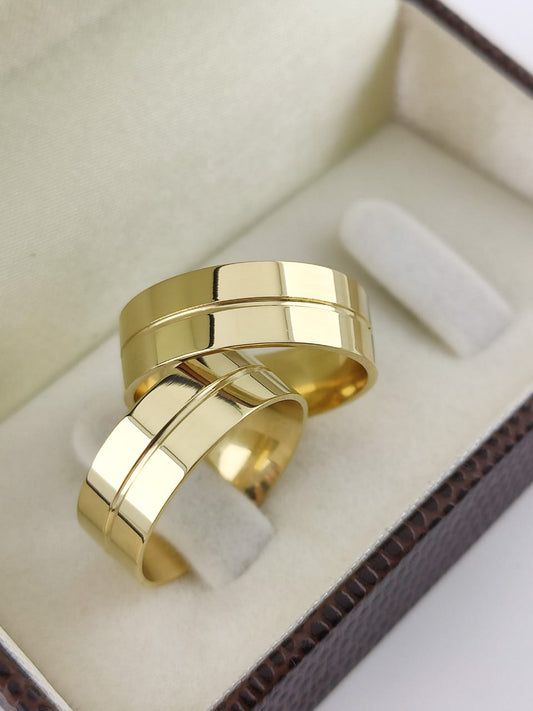 Aliança Reta 7mm com Brilho Intenso em Ouro 18K Acabamento Premium RT 82 Sou Linda