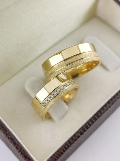 Aliança Reta 7mm com Cravejamento Refinado em Ouro 18K Acabamento Premium RT 76 Sou Linda