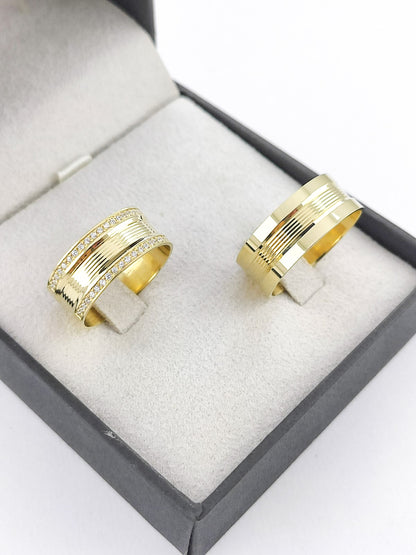 Aliança Reta 8mm com Cravejamento de 40 Pedras em Ouro 18K Acabamento Premium RT 93 Sou Linda