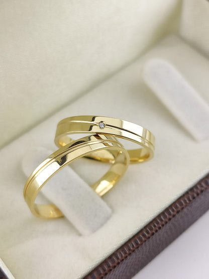 Aliança Reta 3mm com Ponto de Luz em Ouro 18K Acabamento Premium RT 64 Sou Linda
